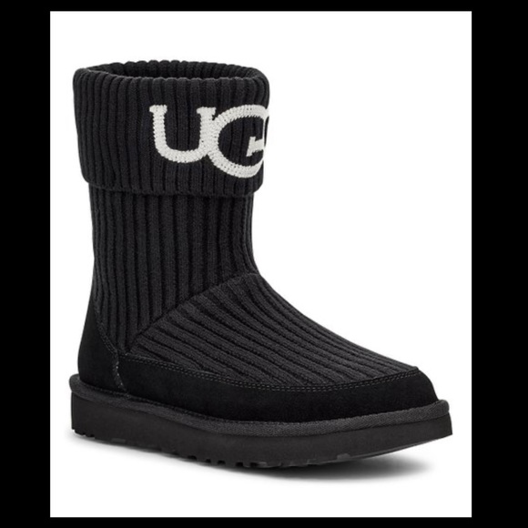 UGG Shoes - **RARE** Ugg Black knit Ugg Spell out Boots Size 7